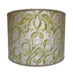 Drum Lamp Shade in Fortuny Fabric Persepolis Green & Gold Round Lampshade - Handmade Italy - thumbnail 1