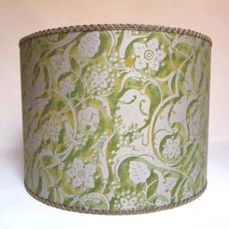 Drum Lamp Shade in Fortuny Fabric Persepolis Green & Gold Round Lampshade - Handmade Italy - thumbnail 2
