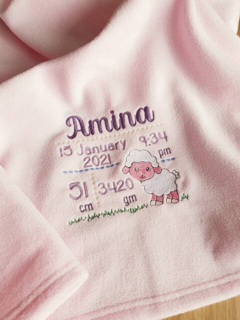 Personalised Baby Blanket, Embroidered Soft Fleece Shawls, Birth Announcement, Shower, Boy Girl Gift, Newborn Christening Keepsake - image 1
