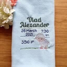 Personalised Baby Blanket, Embroidered Soft Fleece Shawls, Birth Announcement, Shower, Boy Girl Gift, Newborn Christening Keepsake - thumbnail 3