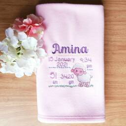 Personalised Baby Blanket, Embroidered Soft Fleece Shawls, Birth Announcement, Shower, Boy Girl Gift, Newborn Christening Keepsake - thumbnail 2