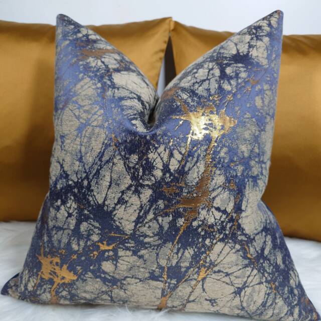 Luxury Lava Amethyst Blue & Gold Cushion Cover Marble Design For New Home Designer Handmade Pillow/(Only Cover - image 1