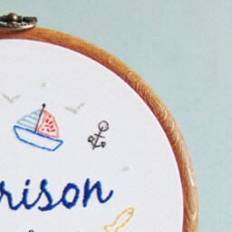 Nautical Nursery Wall Art, Personalised Gift, Decor, Seaside Gifts, New Baby Embroidery Hoop Art - thumbnail 3