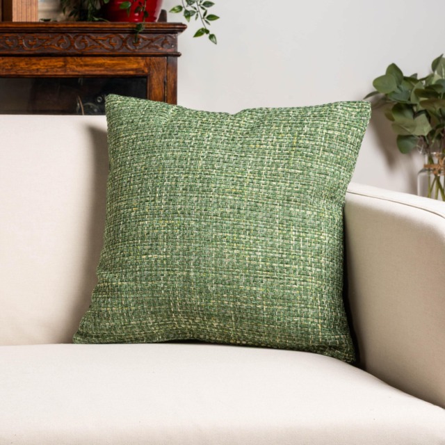 Rustic Basketweave Cushion Cover in Nature-Inspired Moss Green. Textured Woven Design With Contrast Threads. 17x17 - image 1