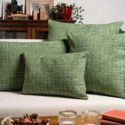 Rustic Basketweave Cushion Cover in Nature-Inspired Moss Green. Textured Woven Design With Contrast Threads. 17x17 - thumbnail 2