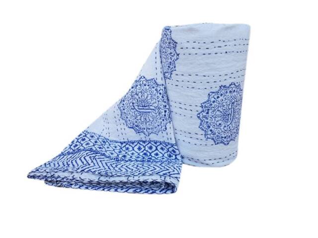 Indian Handmade New Pattern Kantha Blanket Buta Printed Blabket Twin Size 90x60 Perfect Match For Bedroom - image 1