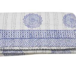 Indian Handmade New Pattern Kantha Blanket Buta Printed Blabket Twin Size 90x60 Perfect Match For Bedroom - thumbnail 2