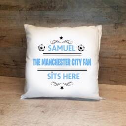 Personalised Manchester City Cushion. With Any Name. Football Fan Cushion Mcfc - thumbnail 1