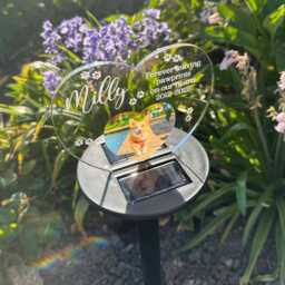 Personalised Pet Dog Photo Memorial Led Garden Colour Changing Solar Light Stake - thumbnail 3