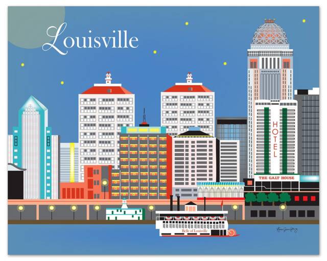 Louisville Art, Skyline, Kentucky Art Print, Wall Wedding Horizontal, Style E8-O-Lov - image 1
