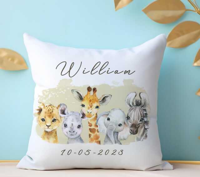 Personalized Safari Baby Cushion Nursery Decor Pillow Case - image 1