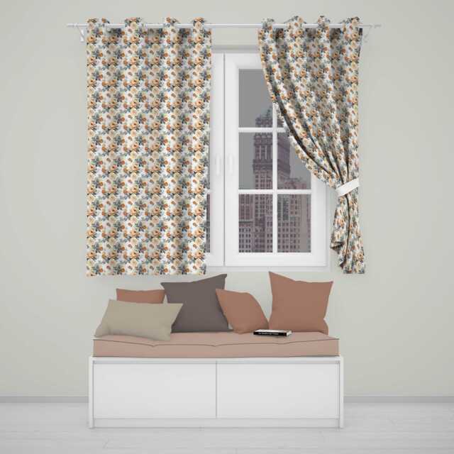 Soft Neutral Floral Bouquet Beige Seamless Pattern Readymade Eyelet Ring Top Thermal 100% Blackout Curtains - image 1