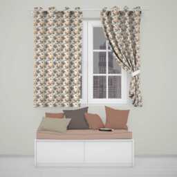 Soft Neutral Floral Bouquet Beige Seamless Pattern Readymade Eyelet Ring Top Thermal 100% Blackout Curtains