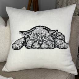 "Sweet Dreams Kitten Embroidered Cushion Cover - Farmhouse Decor For Bed, Sofa, Chair 18""x18" - thumbnail 3