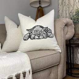 "Sweet Dreams Kitten Embroidered Cushion Cover - Farmhouse Decor For Bed, Sofa, Chair 18""x18" - thumbnail 1