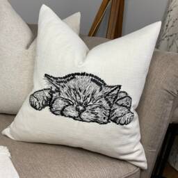 "Sweet Dreams Kitten Embroidered Cushion Cover - Farmhouse Decor For Bed, Sofa, Chair 18""x18" - thumbnail 4