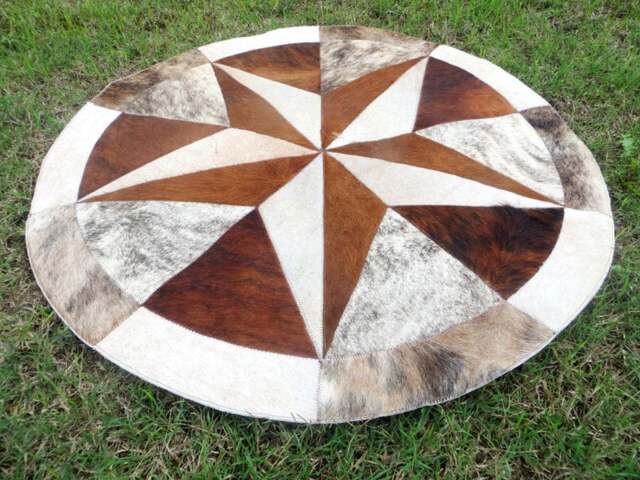 star Cowhide Rug Cow Hide Skin Cowskin Carpet Leather Round Handmade Patchwork Area 40 - image 1