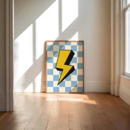 Retro Style Print, Boys Bedroom Prints, Lightening Bolt, Colourful Kids Decor, Cool Teen Checkerboard - thumbnail 1