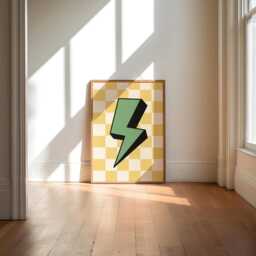 Retro Style Print, Boys Bedroom Prints, Lightening Bolt, Colourful Kids Decor, Cool Teen Checkerboard - thumbnail 2