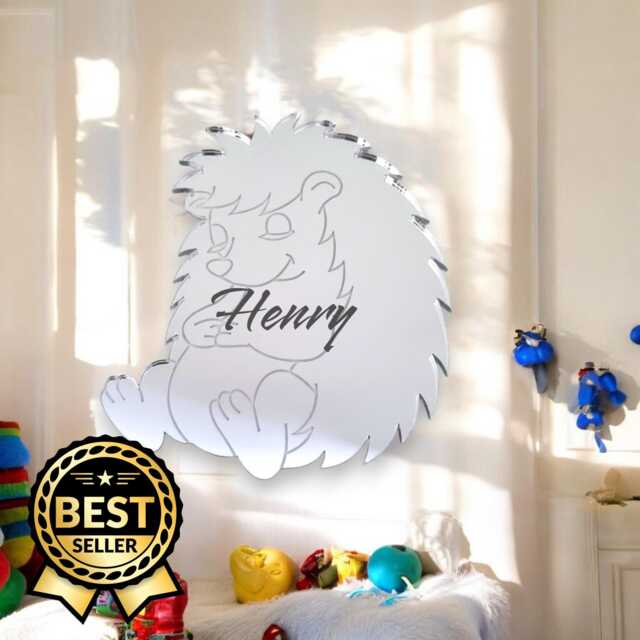 Hedgehog Shaped Mirror Custom Colors & Engraving, Nursery Decor - image 1