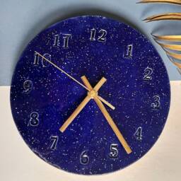Dark Blue Wall Clock, Kitchen Accessories, Handmade Hand Painted Ceramic Housewarming Gift - thumbnail 3