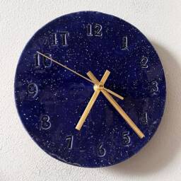 Dark Blue Wall Clock, Kitchen Accessories, Handmade Hand Painted Ceramic Housewarming Gift - thumbnail 2