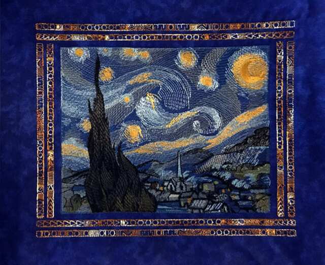 starry Night Embroidered Tapestry - Embroidered Wall Art - image 1