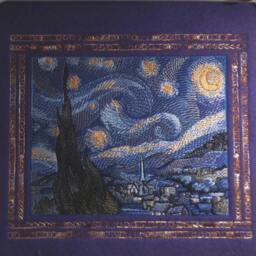 starry Night Embroidered Tapestry - Embroidered Wall Art - thumbnail 3
