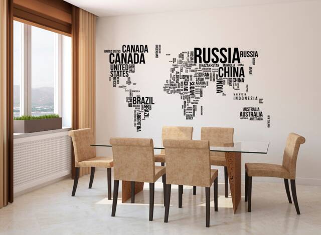 Large World Map Wall Decal Modern Office Decor, Travel Stickers C081 - image 1