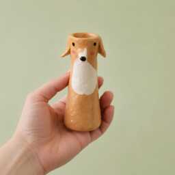 Tiny Greyhound Vase - Handmade Dog Bud Whimsical Decor Small Flower Gift For Lovers - thumbnail 3