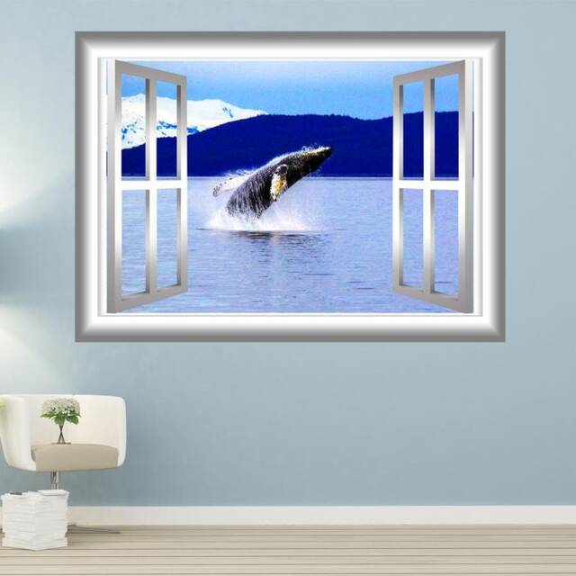 Humpback Whale Wall Decal Ocean Scene Window Mural - Vwaq Gj95 - image 1