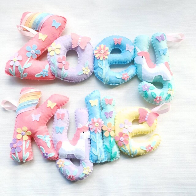 Unicorn Felt Name Banner, Childrens Bedroom Decor. Nursery, Baby Girl. Personalised Gift. Christening Gift, Unicorn Rainbow Decor - image 1
