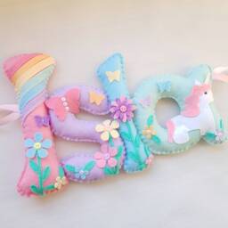 Unicorn Felt Name Banner, Childrens Bedroom Decor. Nursery, Baby Girl. Personalised Gift. Christening Gift, Unicorn Rainbow Decor - thumbnail 2