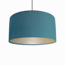 Petrol Blue Lampshade in Velvet With Champagne Lining, Large Plain Ceiling Lightshade