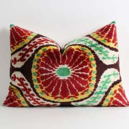 Handwoven Silk Velvet Ikat Cushion Uzbeki Lumbar Pillow - thumbnail 3