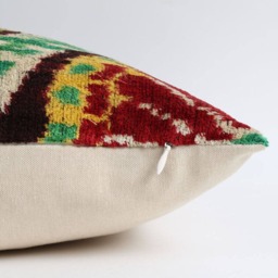 Handwoven Silk Velvet Ikat Cushion Uzbeki Lumbar Pillow - thumbnail 4