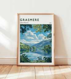 Grasmere Lake District Print Cumbria Travel Poster, UK Wall Art - thumbnail 1