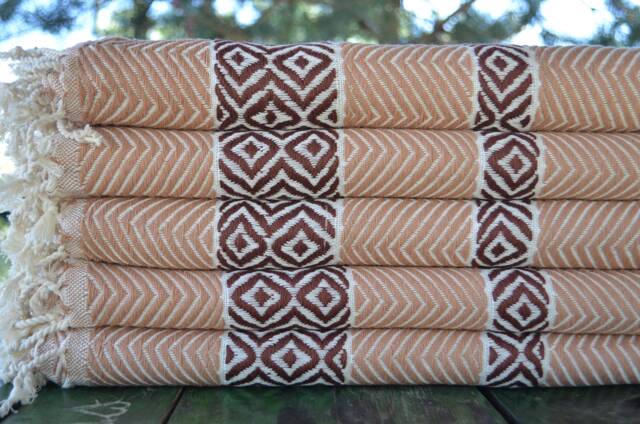 Turkish Peshtemal, Light Brown Towel, Peshtemal, Cotton Towel, Spa Towel, Soft Towel, Beach Towel, Turkish Towel, 40''x70'', B4-Ba??ak - image 1