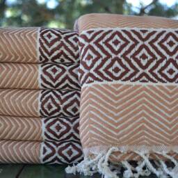 Turkish Peshtemal, Light Brown Towel, Peshtemal, Cotton Towel, Spa Towel, Soft Towel, Beach Towel, Turkish Towel, 40''x70'', B4-Ba??ak - thumbnail 2