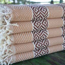 Turkish Peshtemal, Light Brown Towel, Peshtemal, Cotton Towel, Spa Towel, Soft Towel, Beach Towel, Turkish Towel, 40''x70'', B4-Ba??ak - thumbnail 3