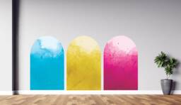 Watercolor Arch Removable Decal , Headboard Wall Decal, Blue Decor Yellow Pink - Thevinylcreations - thumbnail 1