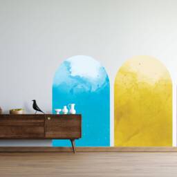 Watercolor Arch Removable Decal , Headboard Wall Decal, Blue Decor Yellow Pink - Thevinylcreations - thumbnail 2