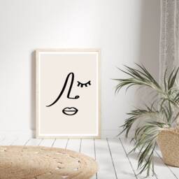 Minimal Line Drawing - Beige Art Poster Abstract Wall Decor Female Print - thumbnail 2