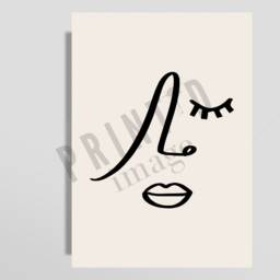 Minimal Line Drawing - Beige Art Poster Abstract Wall Decor Female Print - thumbnail 3