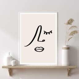 Minimal Line Drawing - Beige Art Poster Abstract Wall Decor Female Print - thumbnail 1