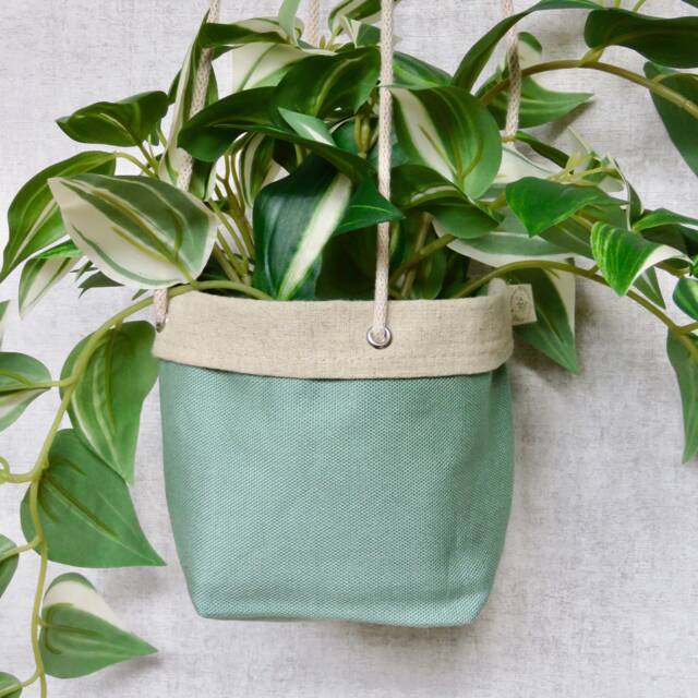 Sage Green Hanging Planter, Fabric Indoor Plant Holder For Houseplants - image 1