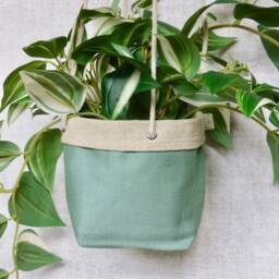 Sage Green Hanging Planter, Fabric Indoor Plant Holder For Houseplants