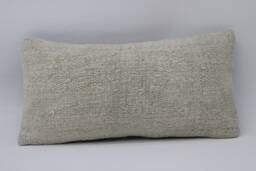 Handmade Turkish Kilim Lumbar Pillow Cover, Organic Wool, 10x20 - thumbnail 1