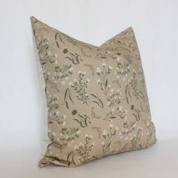 Tan Floral Pillow Cover Beige Wildflower Print, Handmade Cotton Cushion - thumbnail 3