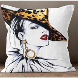 Decorative Women Face Cushion Cover/Modern Case/Native Ladies Design Pillow Cover/Art Deco Throw Case/Housewarming Gift - thumbnail 2